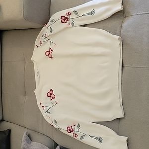 Floral Embroidered White Sweater